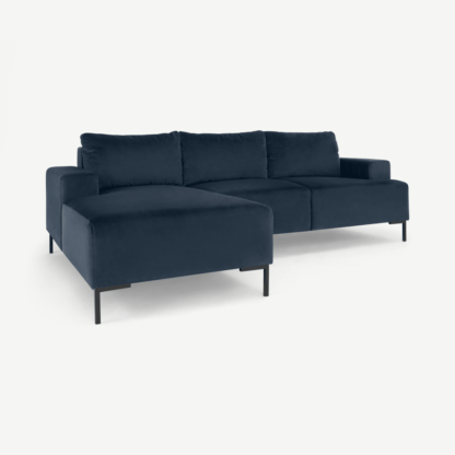 An Image of Frederik 3 Seater Left Hand Facing Compact Corner Chaise End Sofa, Sapphire Blue Velvet