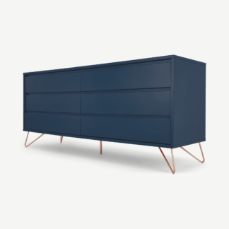 An Image of Elona Wide Chest of Drawers, Dark Blue & Copper