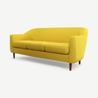An Image of Tubby 3 Seater Sofa, Retro Yellow with Dark Wood Legs