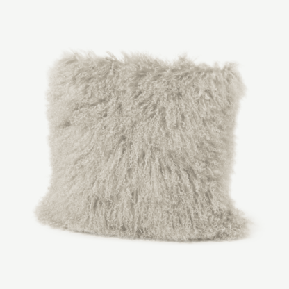 An Image of Haddie Mongolian Sheepskin Cushion, 45 x 45 cm, Soft Green
