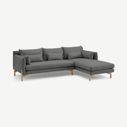 An Image of Amber 3 Seater Right Hand Facing Chaise End Corner Sofa, Elite Grey with Oak Legs