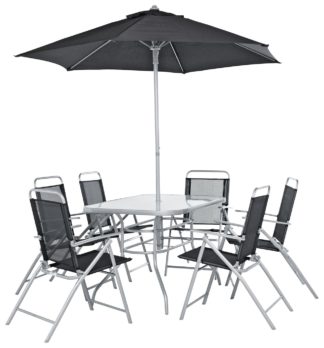 An Image of Argos Home Pacific 6 Seater Metal Patio Set - Black & Silver