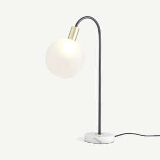 An Image of Boll Tall Table Lamp, White Marble, Black & Frosted Glass