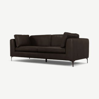 An Image of Monterosso 3 Seater Sofa, Denver Dark Brown Leather with Black Leg