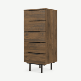 An Image of Damien Tall Chest of Drawers, Walnut & Black