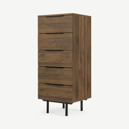 An Image of Damien Tall Chest of Drawers, Walnut & Black