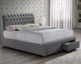 An Image of Valentino Grey Fabric 2 Drawer Storage Bed Frame - 4ft6 Double