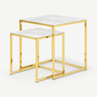 An Image of Alisma Nesting Tables, Marble Effect Glass & Brass