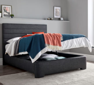 An Image of Appleby Slate Grey Fabric Ottoman Storage Bed Frame - 6ft Super King Size