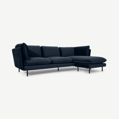 An Image of Wes 3 Seater Chaise End Corner Sofa, Ocean Blue Velvet