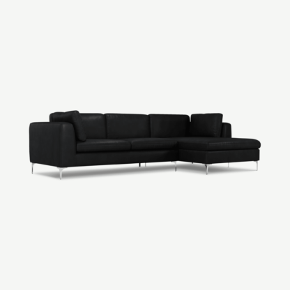 An Image of Monterosso Right Hand Facing Chaise End Sofa, Denver Black Leather with Chrome Leg