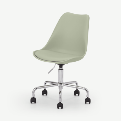 ab915474289fa382df2ef96eb0b19cb19ec7f28e4127724690f11500a492e66f-1.png An Image of Deon Office Chair, Sage Green with Chrome Legs