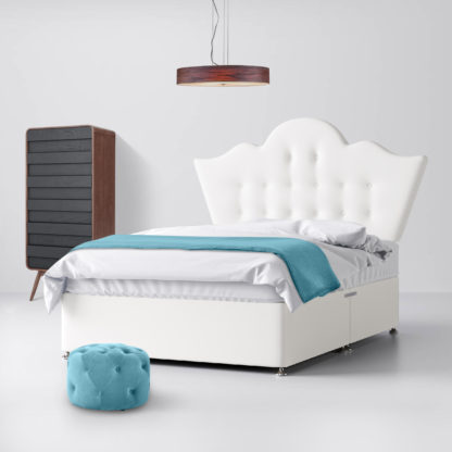 An Image of Florence Buttoned White Fabric Ottoman Divan Bed - 5ft King Size