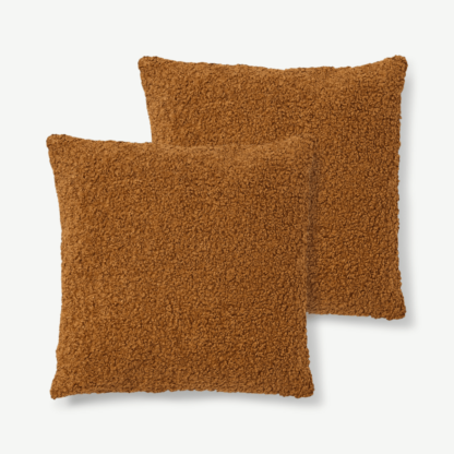 An Image of Mirny Set of 2 Boucle Cushions, 55 x 55cm, Terracotta