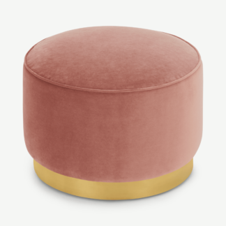 An Image of Hetherington Large Brass Base Pouffe, Blush Pink Velvet