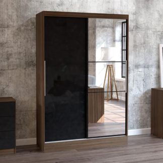 An Image of Lynx 2 Door Sliding Mirrored Wardrobe Walnut and Black