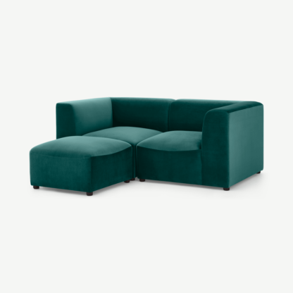 An Image of Juno 2 Seater Modular Sofa with Footstool, Seafoam Blue Velvet