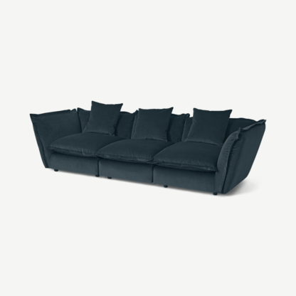 An Image of Fernsby 3 Seater Sofa, Navy Blue Recycled Velvet