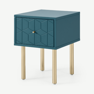 An Image of Hedra Bedside Table, Teal and Brass