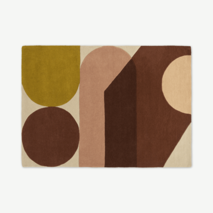 An Image of Zayyan Geometric Hand-Tufted Wool Rug, Large 160 x 230cm, Terracotta