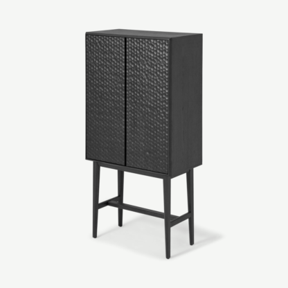 An Image of Abbon Tall Storage Cabinet, Textured Charcoal Washed Oak