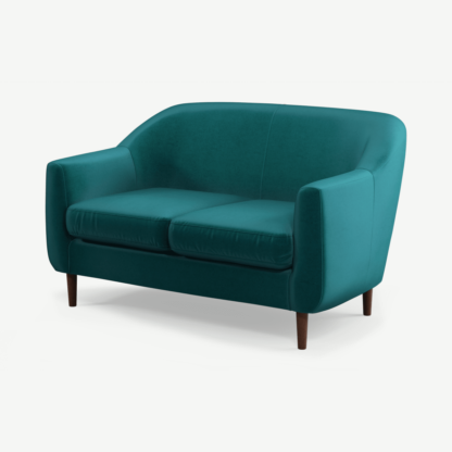 af9efd5dcef75a6281f49b9056e98c51515543c0e604facb7595554372e9a1c3-1.png An Image of Tubby 2 Seater Sofa, Tuscan Teal Velvet with Dark Wood Legs