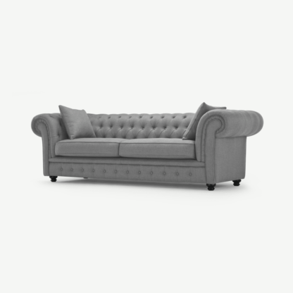 An Image of Branagh 3 Seater Chesterfield Sofa, Pearl Grey