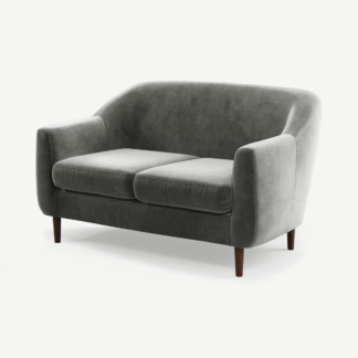 An Image of Tubby 2 Seater Sofa, Steel Grey Velvet with Dark Wood Legs