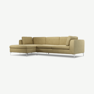An Image of Monterosso Left Hand Facing Chaise End Sofa, Textured Yellow Mustard with Chrome Leg