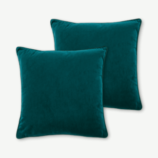 An Image of Julius Set of 2 Velvet Cushions, 45 x 45cm, Teal Blue