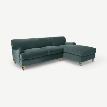 b18976fd6e5a468d6d721dfc05b10c0bd591dbed7c16596a17dfebd2344c0948-1.png An Image of Orson Right Hand Facing Chaise End Corner Sofa, Marine Green Velvet