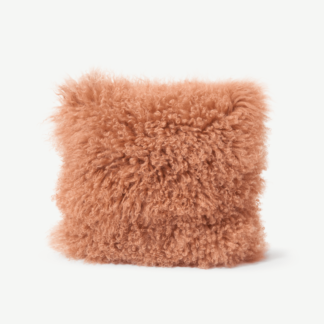 An Image of Haddie Mongolian Sheepskin Cushion, 45 x 45 cm, Sandstone