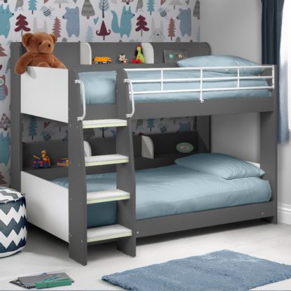 b33e228cff99ea804ea1090c685f0bc4c2bfa963f058b858ee5f17cc22f30dd5.jpg An Image of Domino Grey Wooden and Metal Kids Storage Bunk Bed Frame - 3ft Single