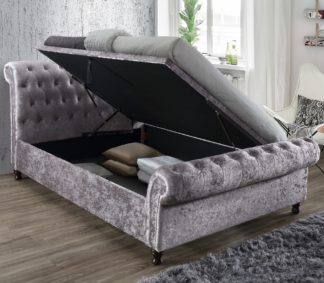 An Image of Castello Steel Fabric Ottoman Scroll Sleigh Bed - 5ft King Size