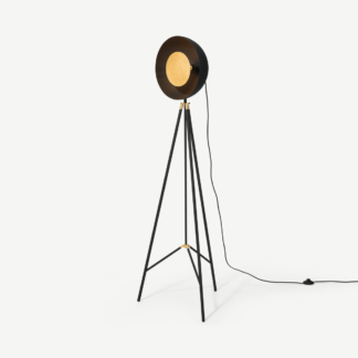 An Image of Ward Tripod Floor Lamp, Black & Gold Foil