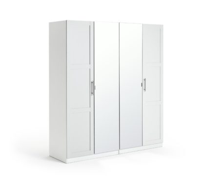 An Image of Habitat Munich 4 Door Mirror Framed Wardrobe - White