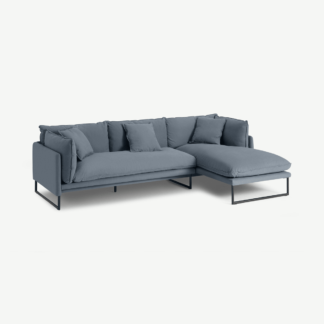 An Image of Malini Right Hand Facing Chaise End Sofa, Jeans Blue Cotton & Linen Mix