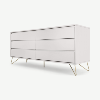 An Image of Elona Wide Chest of Drawers, Ivory White & Brass
