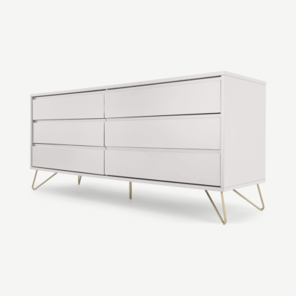 b483b067d58e8f2908e1a2eec30bad00cf001bc24761fae651252871e697392d-1.png An Image of Elona Wide Chest of Drawers, Ivory White & Brass