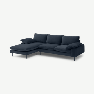 An Image of Fallyn Left Hand Facing Chaise End Sofa, Navy Cotton Velvet