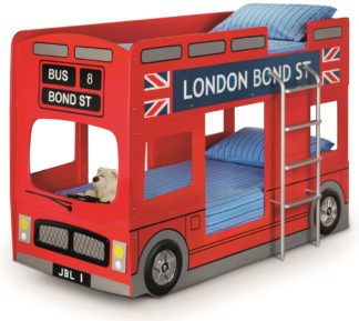 An Image of London Bus Red Wooden Kids Theme Bunk Bed Frame - 3ft Single