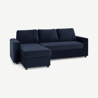 An Image of Aidian Corner Sofa Bed with Storage, Regal Blue Velvet