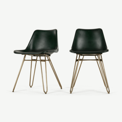 An Image of Set of 2 Kendal Dining Chairs, Green and Brass