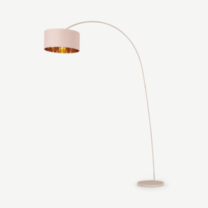 An Image of Sweep Arc Overreach Floor Lamp, Matt Pink with Copper