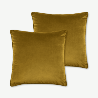 An Image of Julius Set of 2 Large Velvet Cushions, 59 x 59cm, Antique Gold