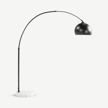 b730e5fffdaa6be0f37f8ffa5fb4d2f453cfd5d17aec48a81a26a8e611ba80aa-1.png An Image of Bow Large Arc Overreach Floor Lamp, Black and White Marble