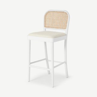 An Image of Raleigh Bar Stool, Rattan & Whitewash Boucle