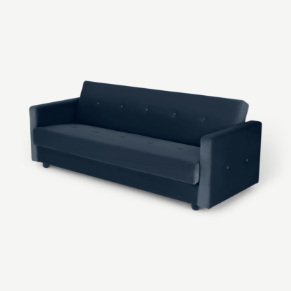 An Image of Chou Click Clack Sofa Bed with Storage, Sapphire Blue Velvet