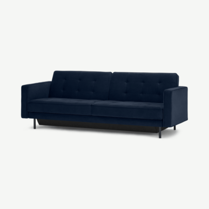 An Image of Rosslyn Click Clack Sofa Bed with Storage, Ink Blue Velvet