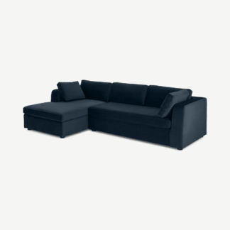 An Image of Mogen Left Hand Facing Chaise End Sofa Bed with Storage, Sapphire Blue Velvet